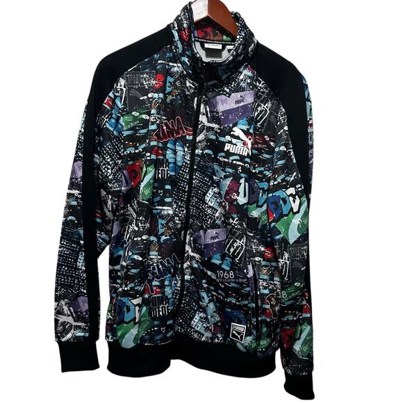Puma Mens T7 Track Jacket L Multicolor Graffiti Print Retro Streetwear 1968 Zip - Picture 1 of 12